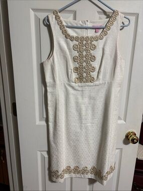Lilly Pulitzer Cream Midi Dress with Gold Embellishment